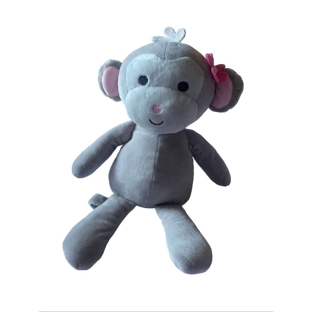 Bedtime Originals Gray Pink Cupcake the Monkey Plush Toy Stuffed Animal 15"